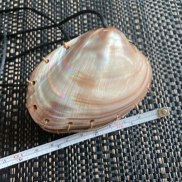 Seashell Trinket Box Necklace, Zippered, Fabric Adjustable Strap, Handmade - Picture 4 of 5